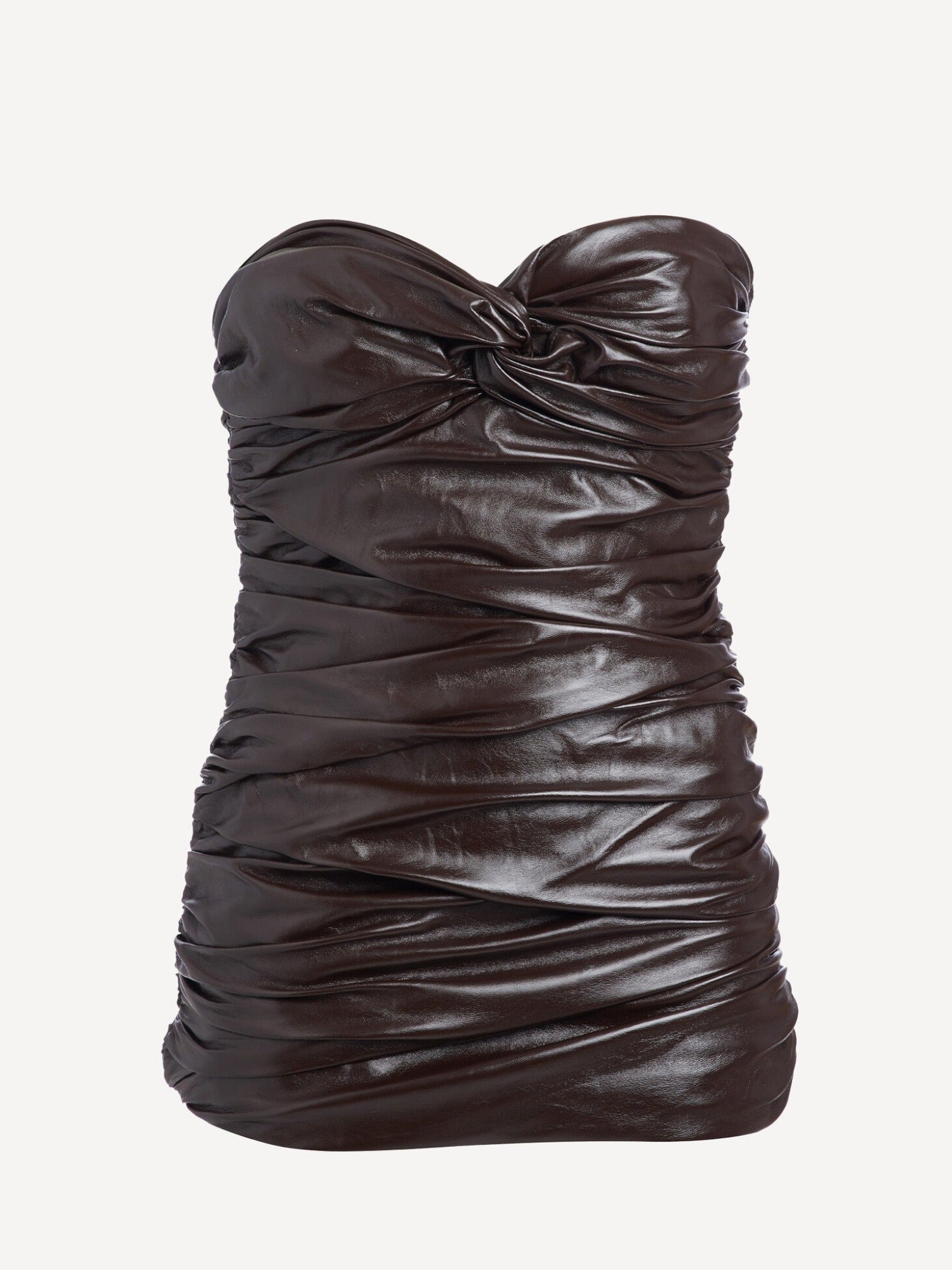 Ruched Mini Leather Dress Dark Brown / 4 Ruched Mini Leather Dress Dark Brown / 4