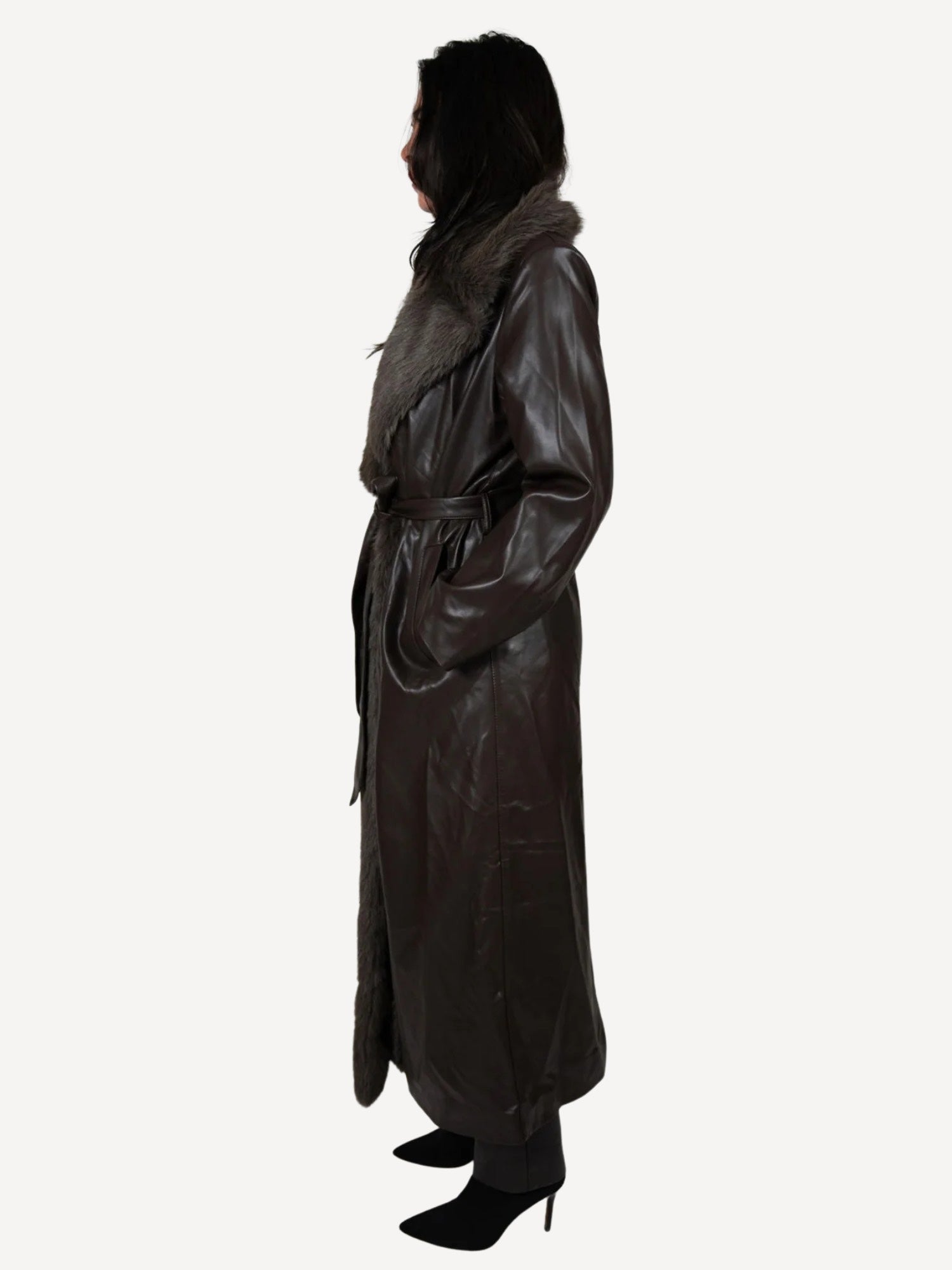 Fur Collar Trenchcoat Leather