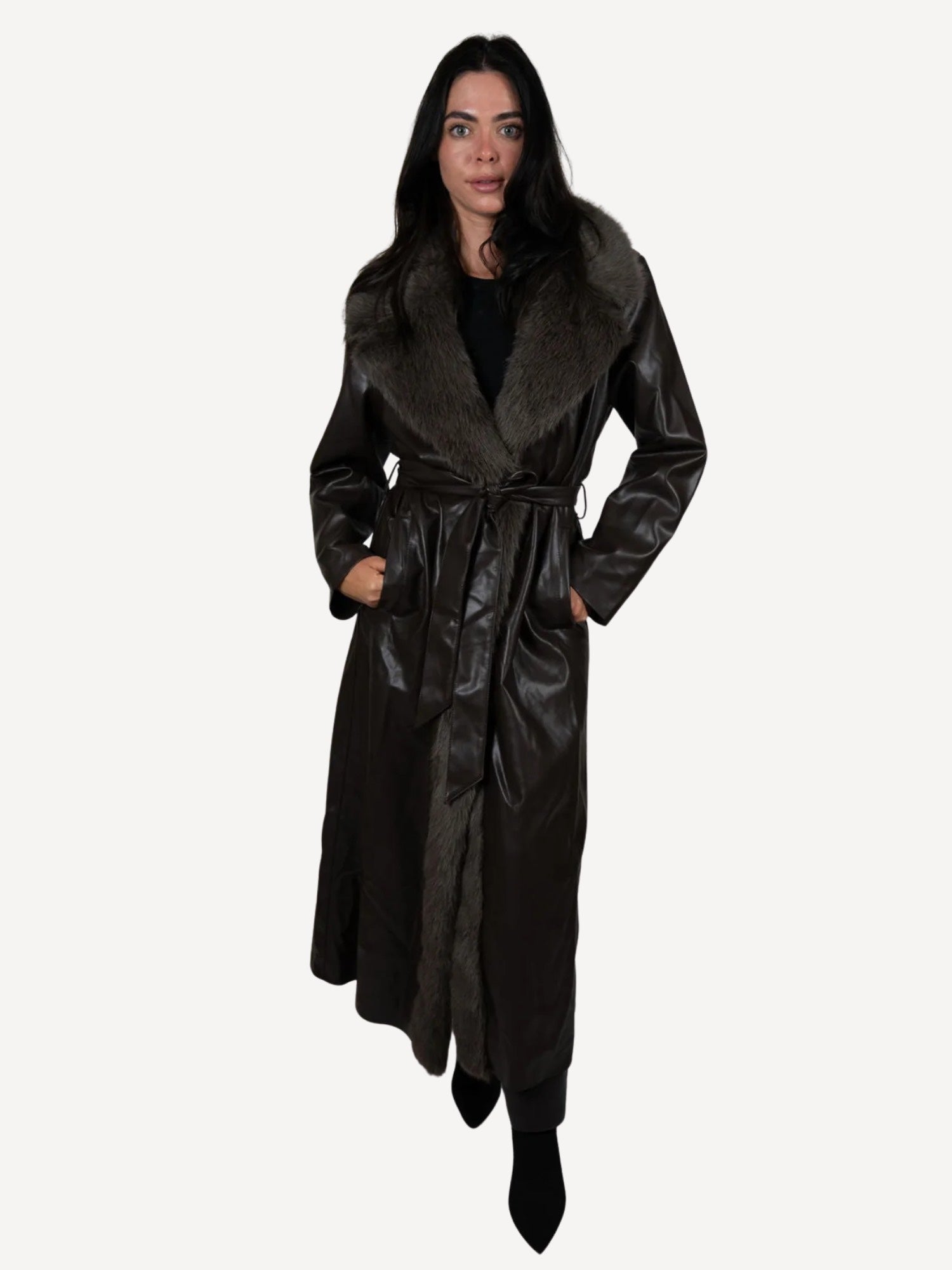 Fur Collar Trenchcoat Leather