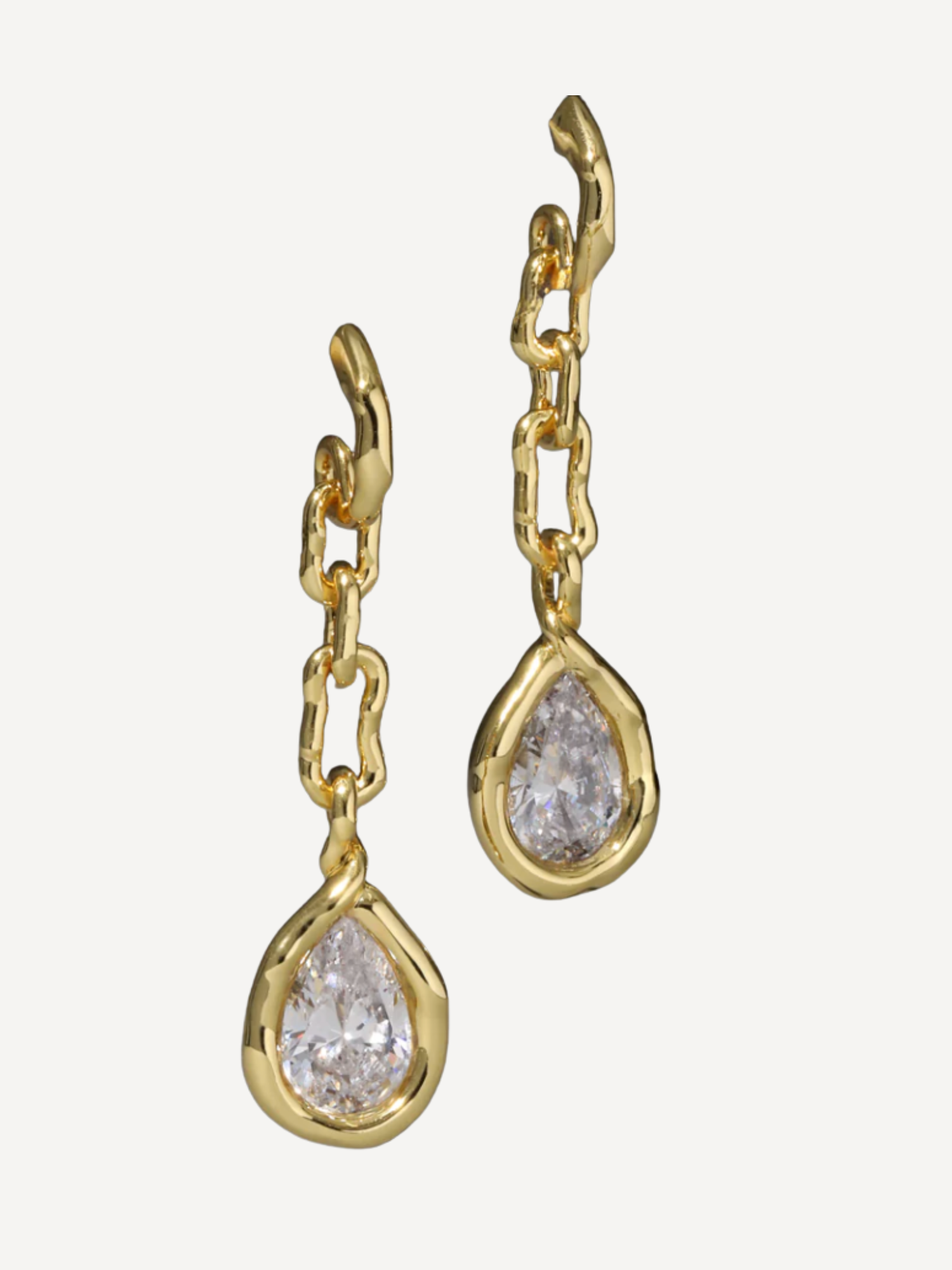 Asterales Gold Link Pear Drop CZ Earring