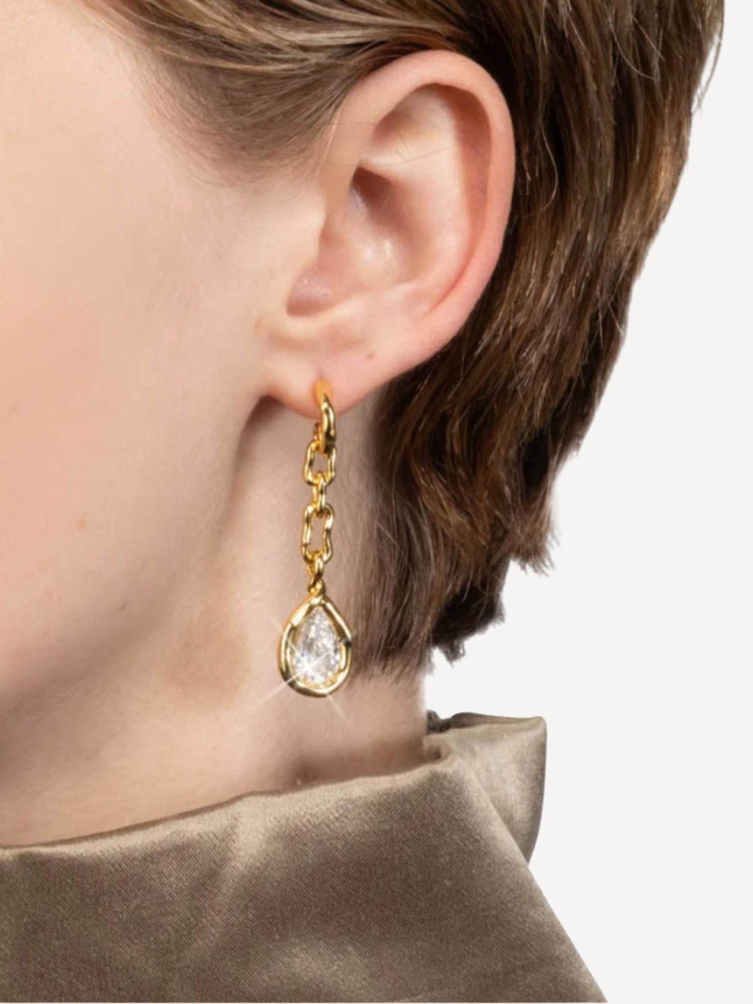 Asterales Gold Link Pear Drop CZ Earring