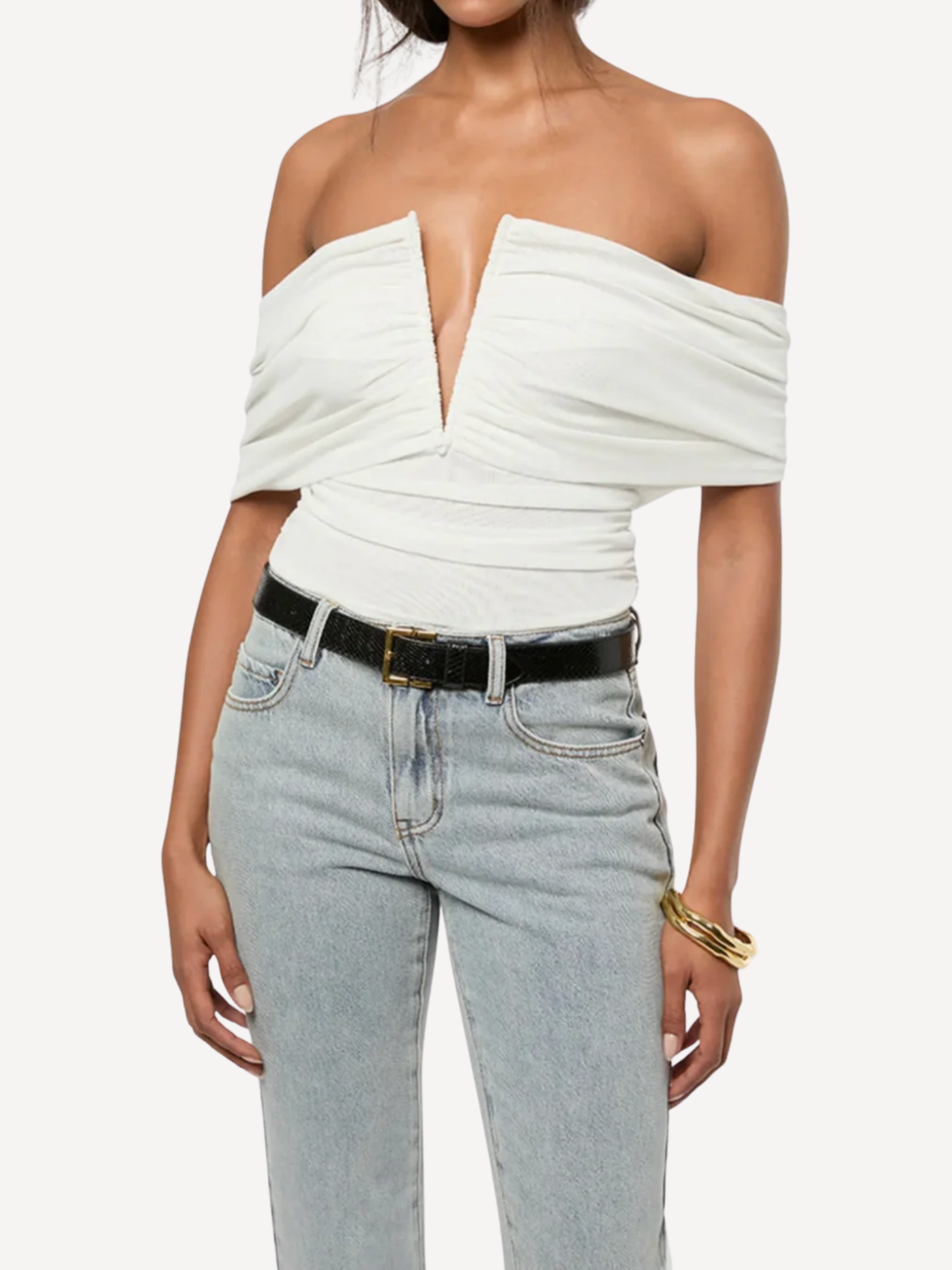 Ruched Off Shoulder Bodysuit