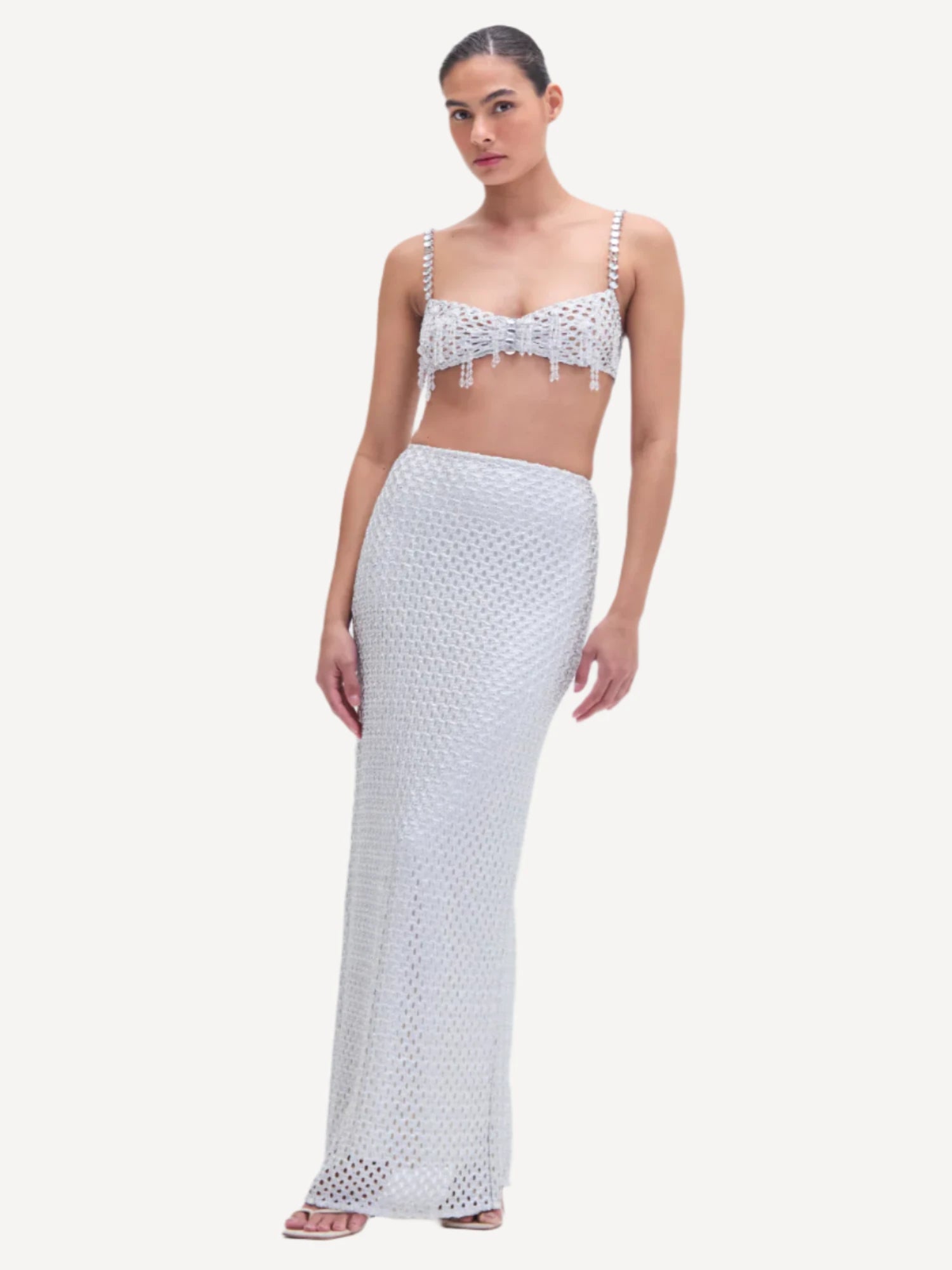 Metallic Macramé Pencil Skirt