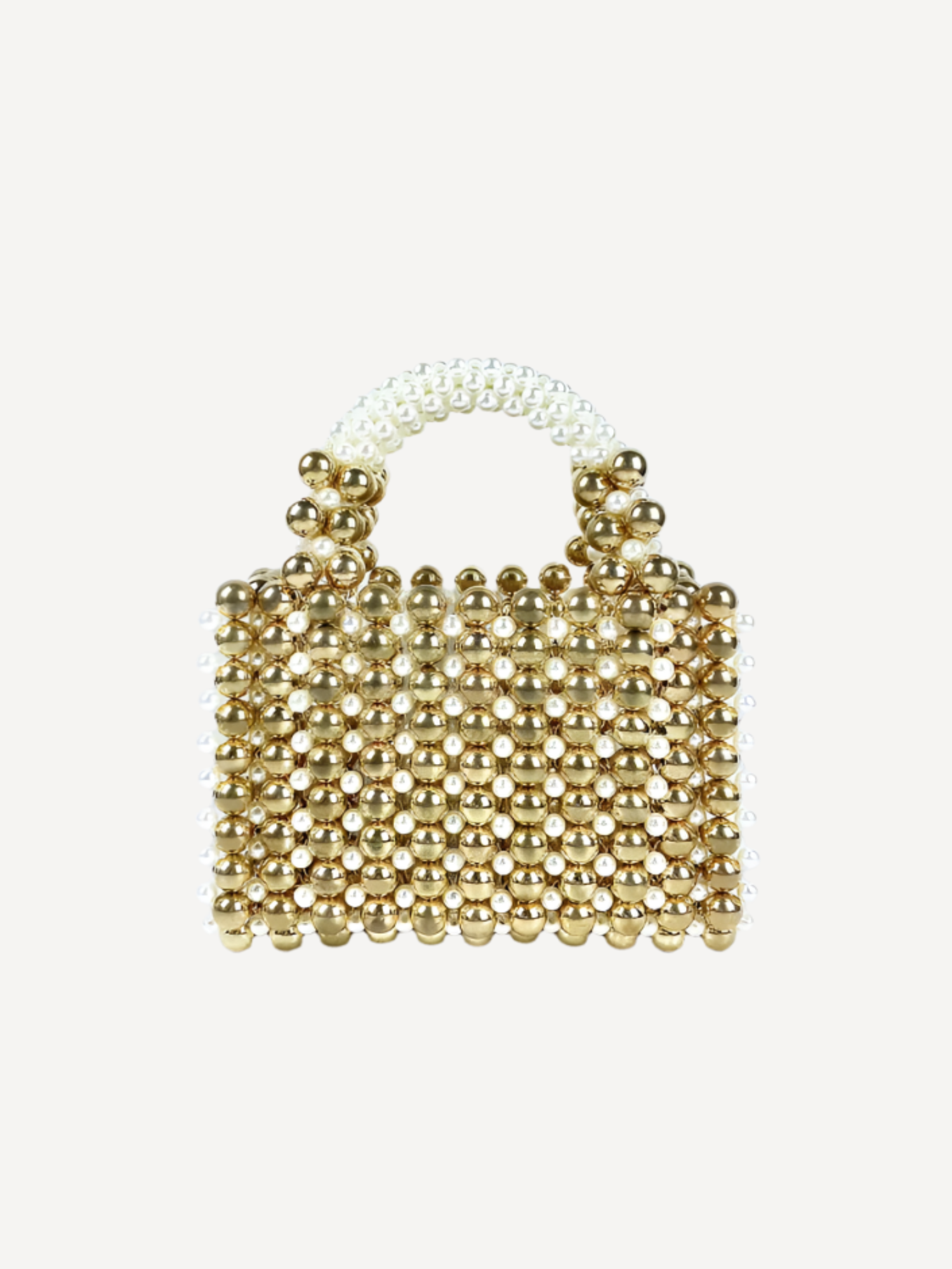 Gold Bead Pearl Top Handle Bag