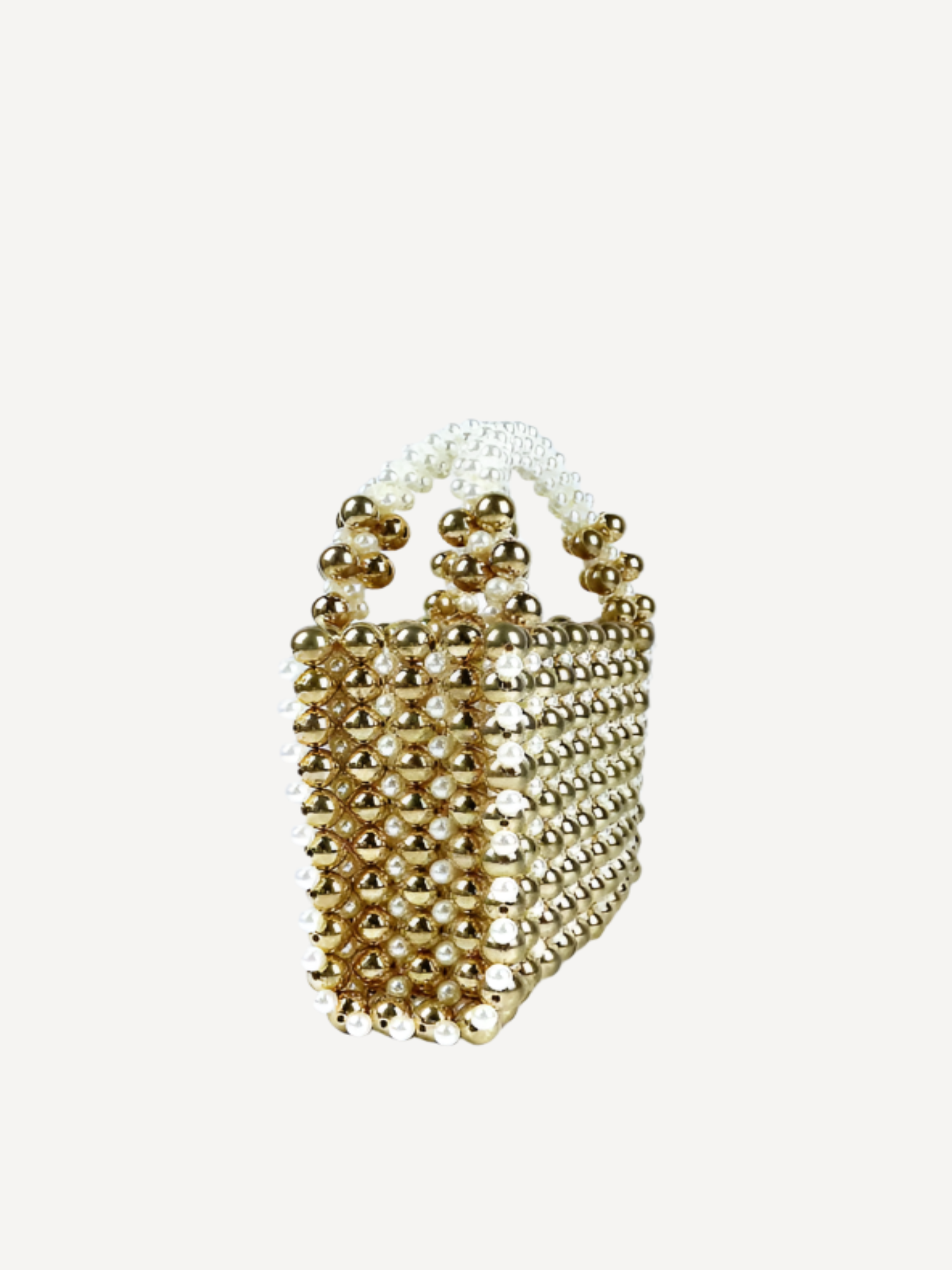 Gold Bead Pearl Top Handle Bag