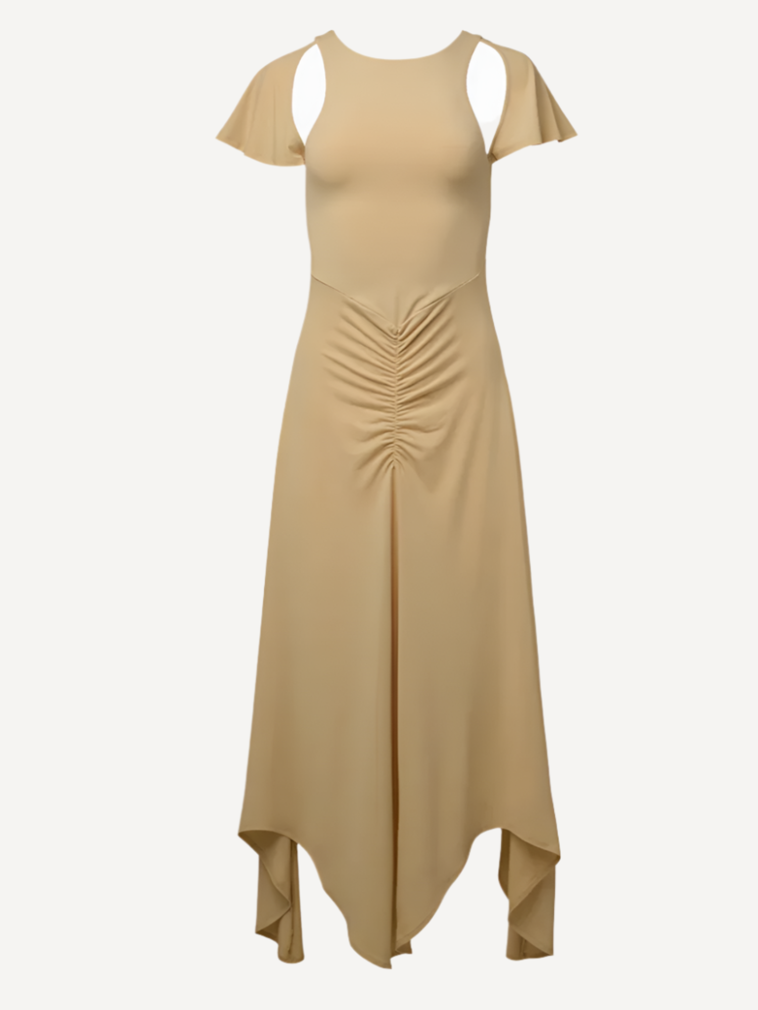 Ruched Cut Out Asymmetrical Midi Dress