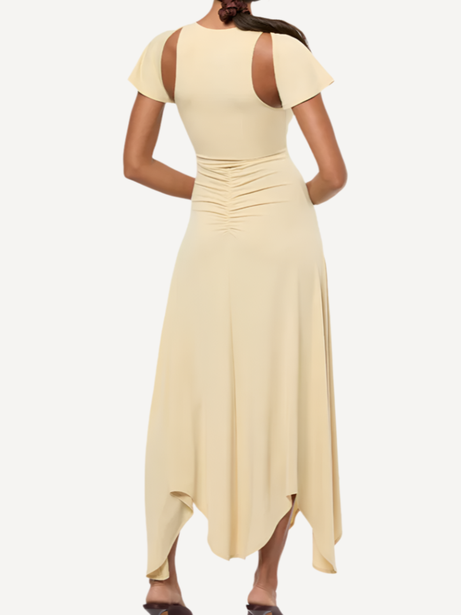 Ruched Cut Out Asymmetrical Midi Dress