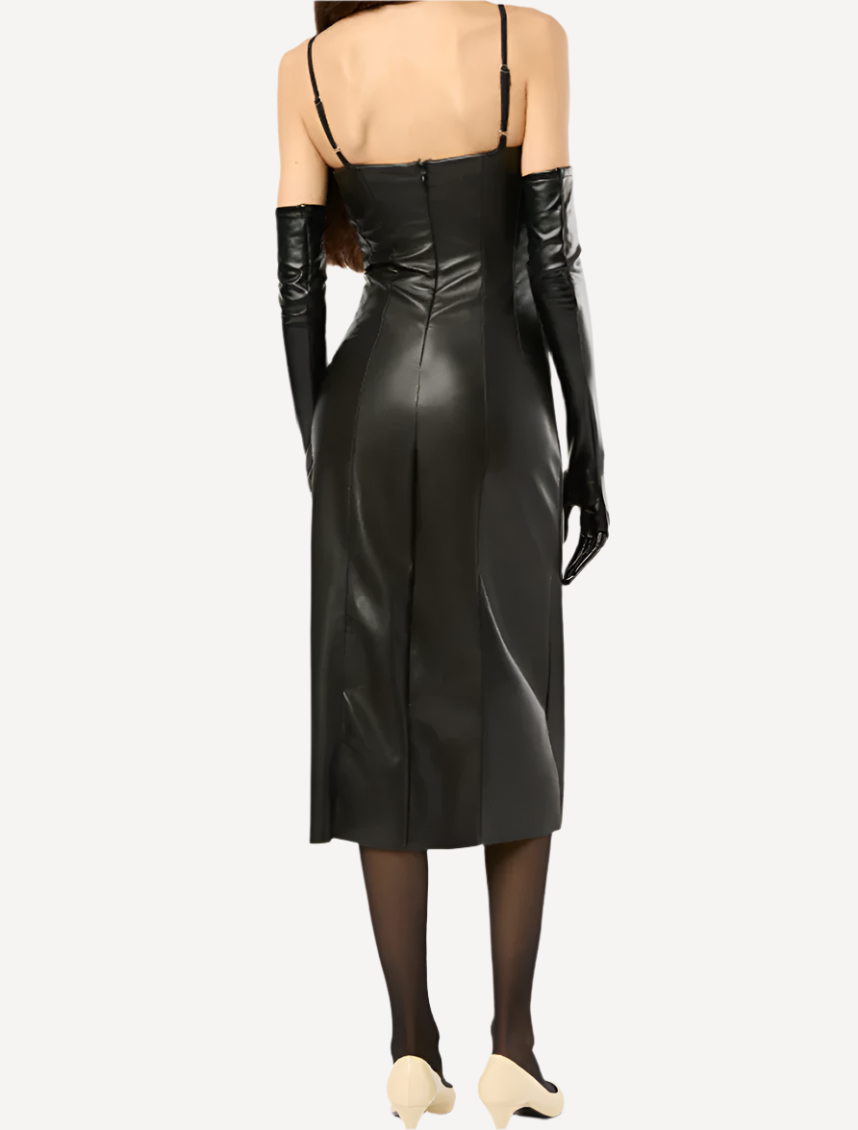 Vegan Leather Fitted Corset Dress