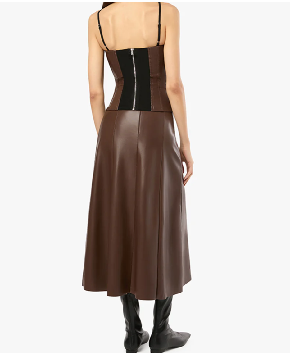 Vegan Leather Flare Midi Skirt